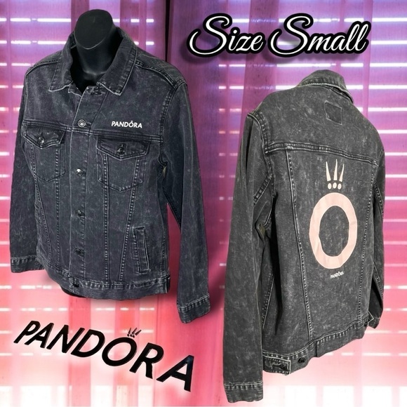 Pandora Faded Black Denim Jean Jacket Logo Size Small PROMO Rare - Picture 1 of 15